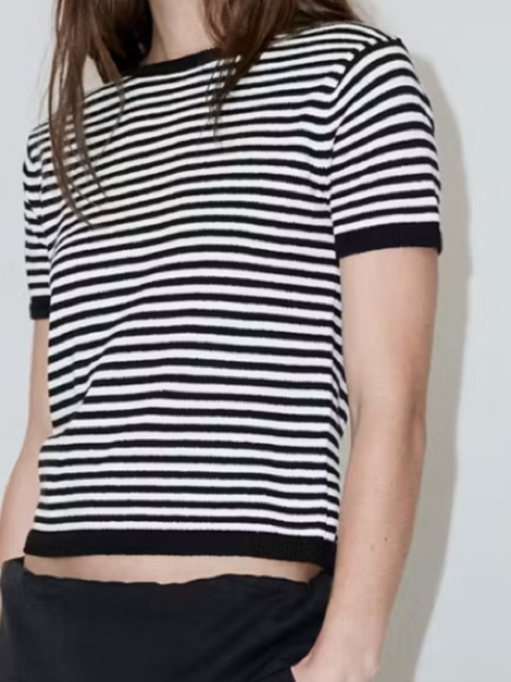 Mango Black & White Striped Short Sleeve Top STRIPED SHORT-SLEEVED SWEATER 1392